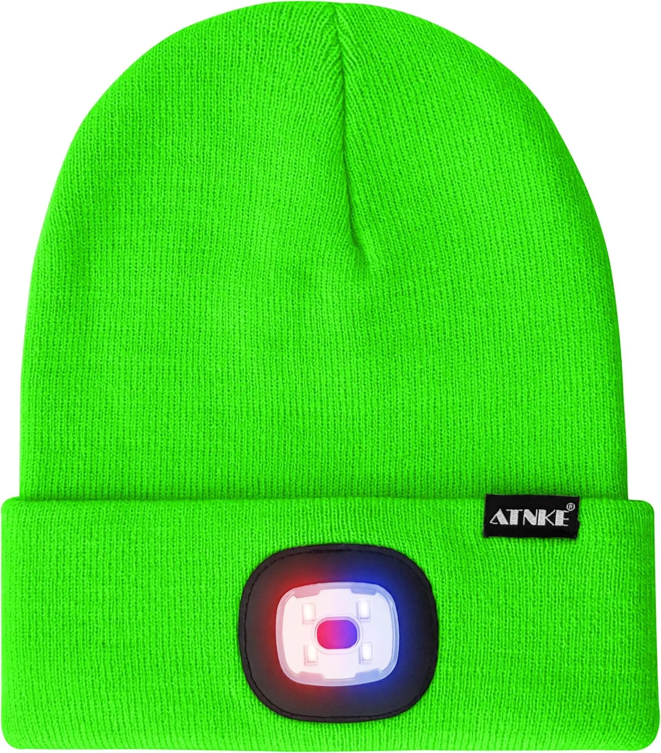 ATNKE LED Lighted Beanie Hat,USB Rechargeable 4 LED Red and Blue Flashed Run Headlamp Lined Fleece Cap for Men and Women