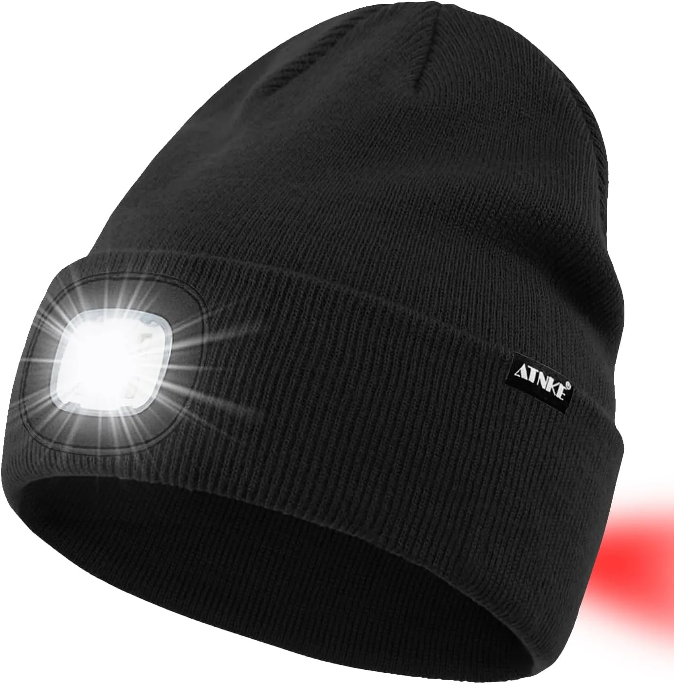 ATNKE LED Lighted Beanie Hat,USB Rechargeable 8 LED Red Glow Flashing Alarm Running Headlamp Cap Gifts for Men and Women