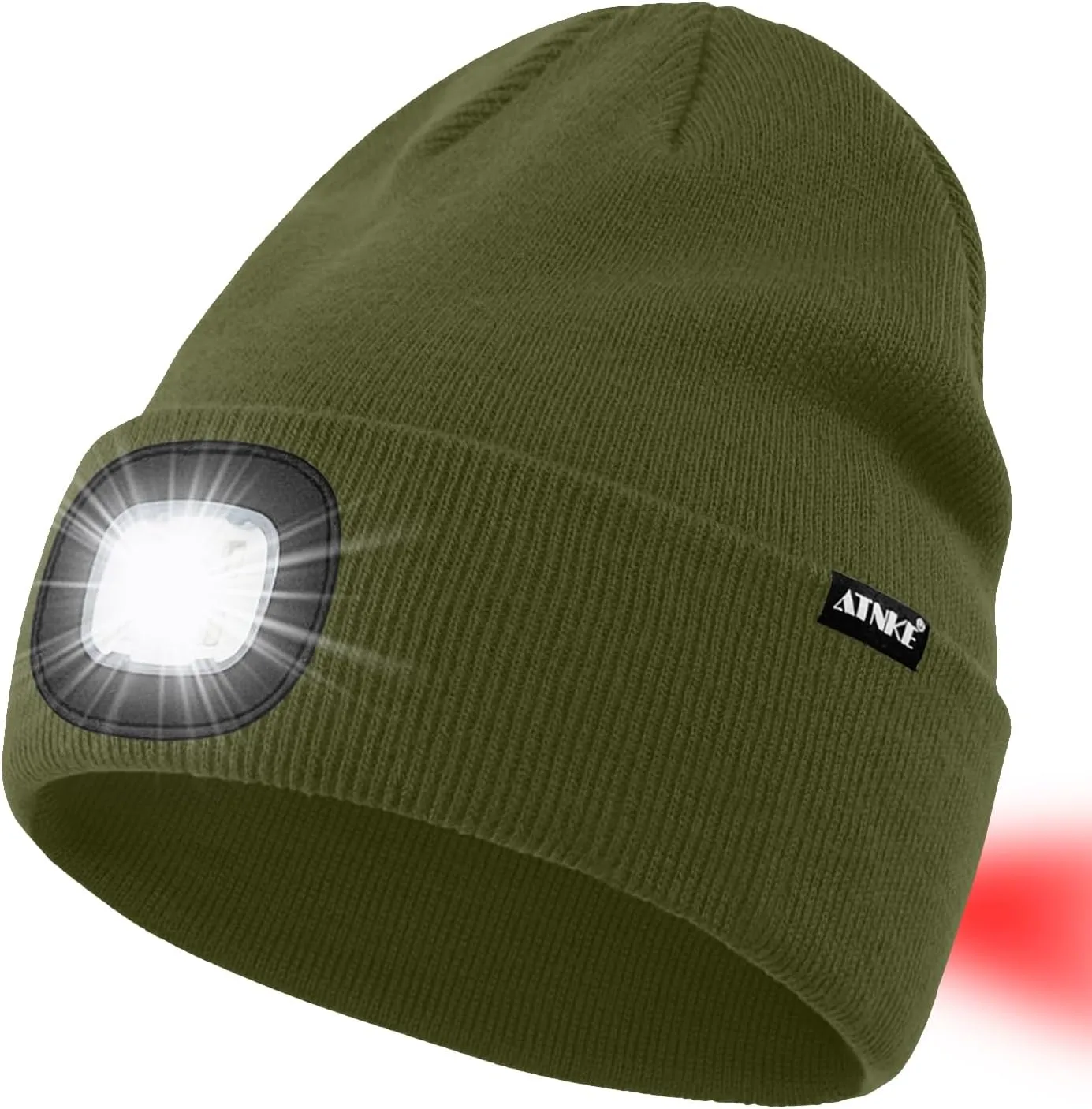 ATNKE LED Lighted Beanie Hat,USB Rechargeable 8 LED Red Glow Flashing Alarm Running Headlamp Cap Gifts for Men and Women