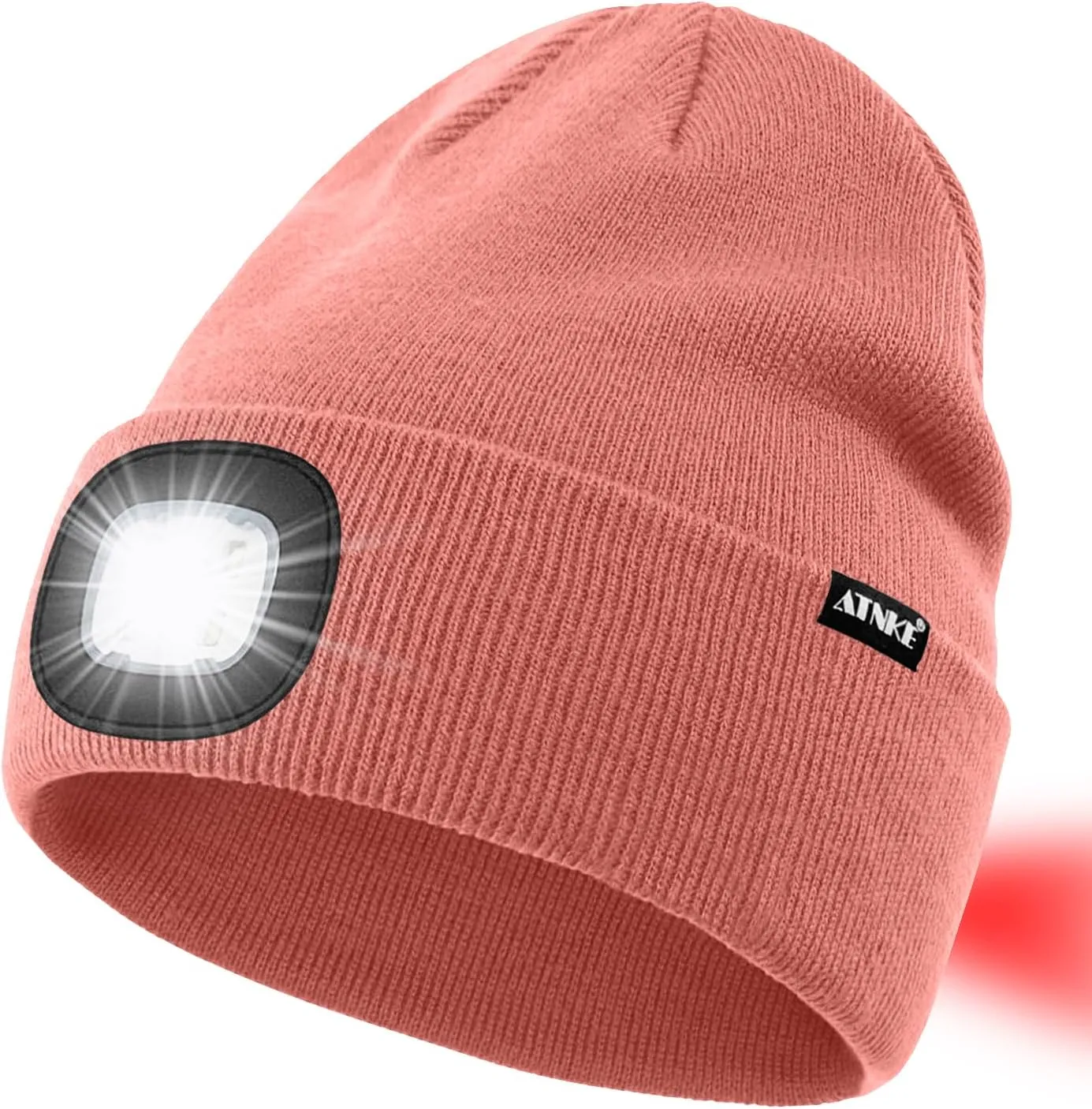 ATNKE LED Lighted Beanie Hat,USB Rechargeable 8 LED Red Glow Flashing Alarm Running Headlamp Cap Gifts for Men and Women