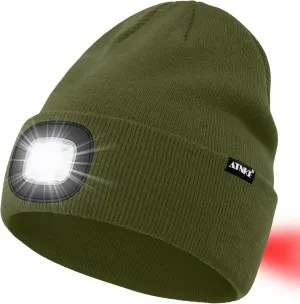 ATNKE LED Lighted Beanie Hat,USB Rechargeable 8 LED Red Glow Flashing Alarm Running Headlamp Cap Gifts for Men and Women