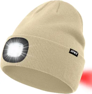 ATNKE LED Lighted Beanie Hat,USB Rechargeable 8 LED Red Glow Flashing Alarm Running Headlamp Cap Gifts for Men and Women