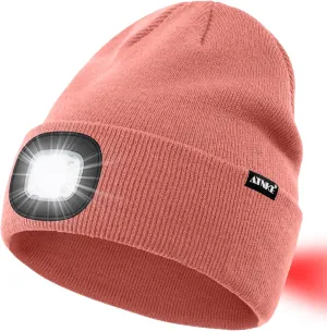 ATNKE LED Lighted Beanie Hat,USB Rechargeable 8 LED Red Glow Flashing Alarm Running Headlamp Cap Gifts for Men and Women