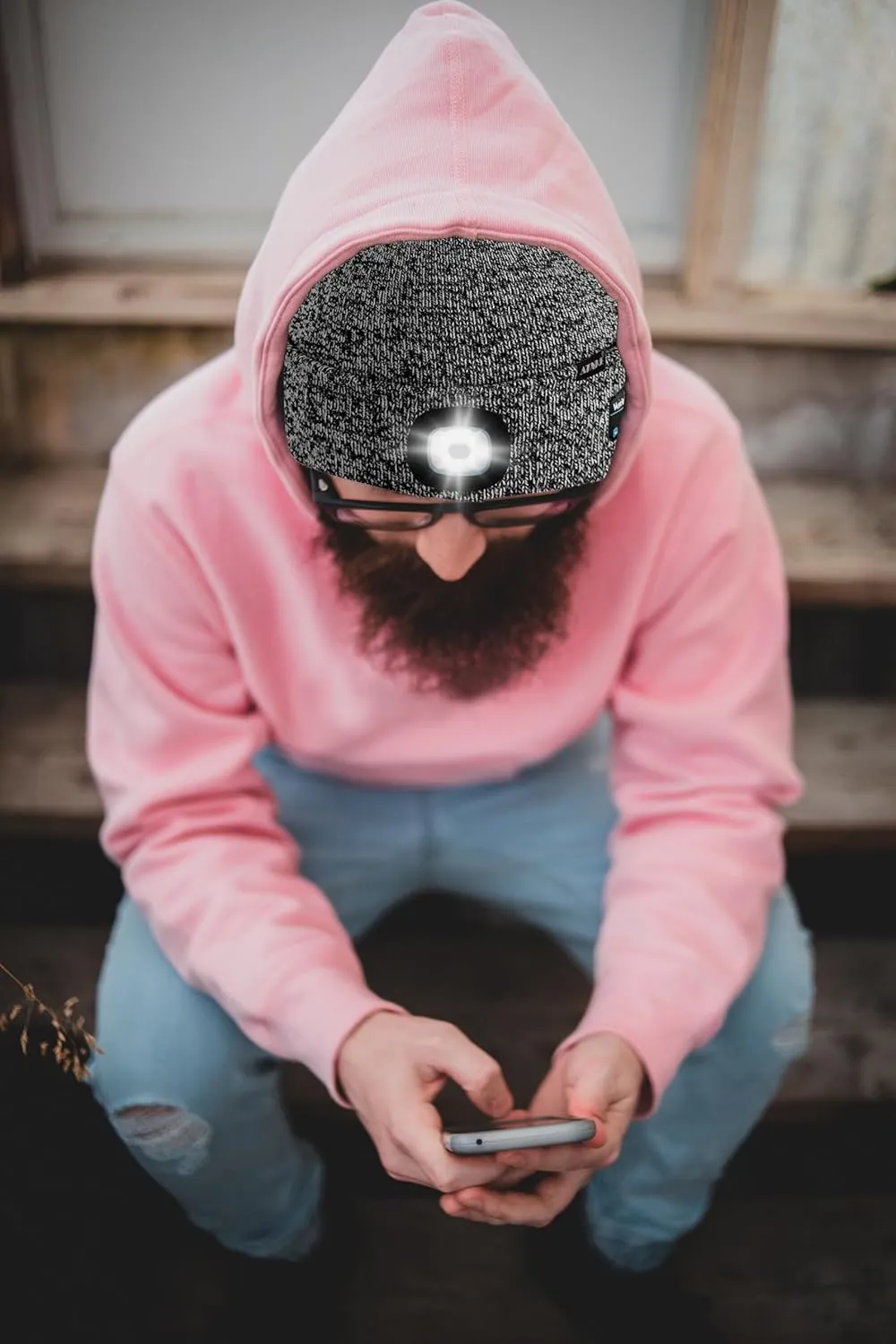 ATNKE LED Lighted Bluetooth Beanie Hat,USB Rechargeable 4 LED Wireless Music Running Headlamp Cap Gift for Men and Women