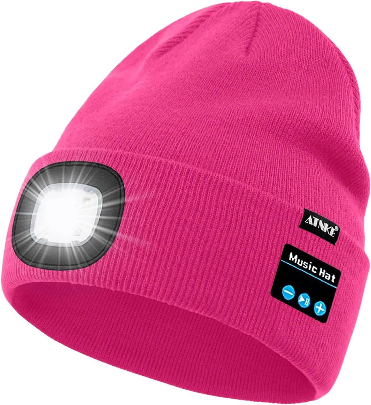 ATNKE LED Lighted Bluetooth Beanie Hat,USB Rechargeable 4 LED Wireless Music Running Headlamp Cap Gift for Men and Women