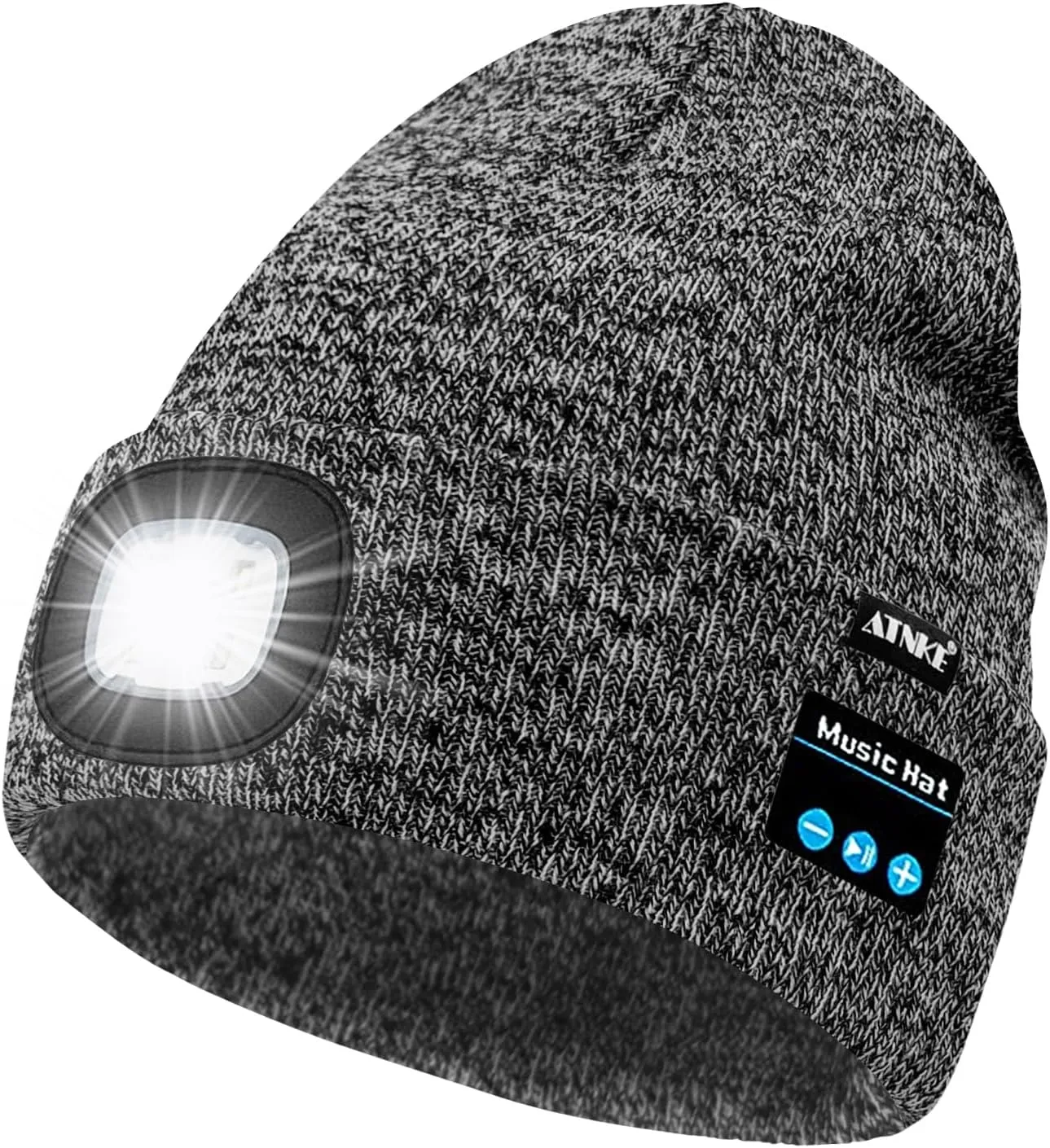 ATNKE LED Lighted Bluetooth Beanie Hat,USB Rechargeable 4 LED Wireless Music Running Headlamp Cap Gift for Men and Women