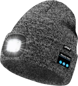ATNKE LED Lighted Bluetooth Beanie Hat,USB Rechargeable 4 LED Wireless Music Running Headlamp Cap Gift for Men and Women