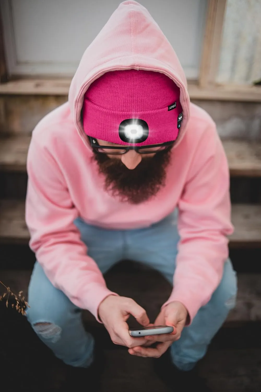 ATNKE LED Lighted Bluetooth Beanie Hat,USB Rechargeable 4 LED Wireless Music Running Headlamp Cap Gift for Men and Women