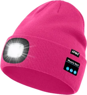 ATNKE LED Lighted Bluetooth Beanie Hat,USB Rechargeable 4 LED Wireless Music Running Headlamp Cap Gift for Men and Women
