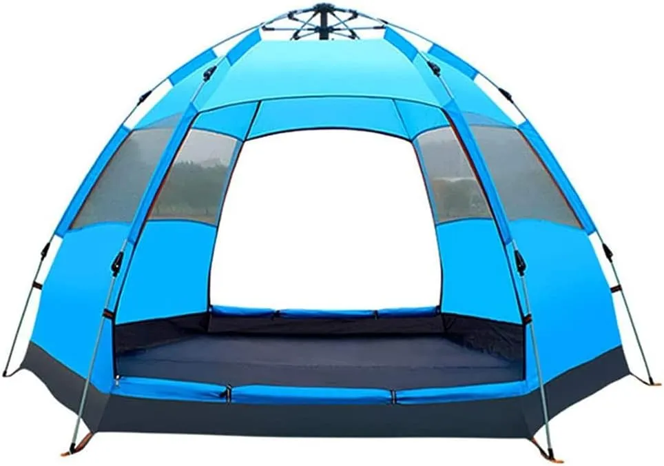 Automatic Opening Tent Hexangular Hydraulic Big Tent for 4-6 Person Rainproof and Sunscreen Family Camping Tent for Outdoor Camping Happy House