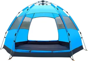 Automatic Opening Tent Hexangular Hydraulic Big Tent for 4-6 Person Rainproof and Sunscreen Family Camping Tent for Outdoor Camping Happy House