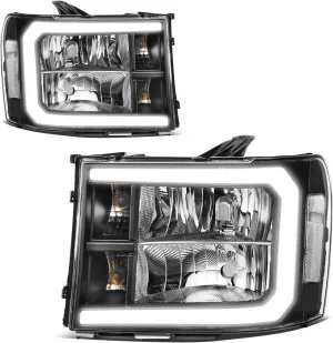 AUTOSAVER88 LED DRL Headlights Assembly Compatible with 2007-2013 GMC Sierra 1500/2007-2014 GMC Sierra 2500 HD/Sierra 3500 HD (Not fit classic models) Headlamp Black Housing Clear Lens