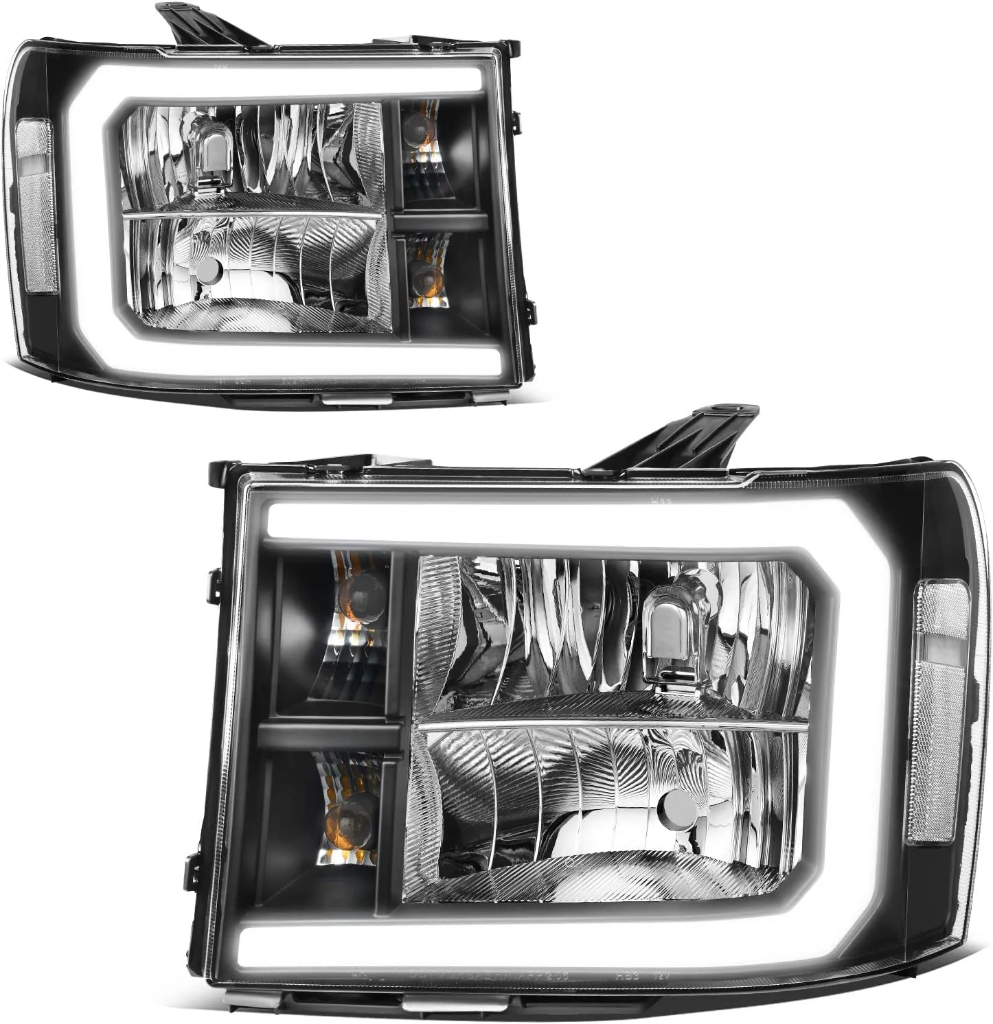 AUTOSAVER88 LED DRL Headlights Assembly Compatible with 2007-2013 GMC Sierra 1500/2007-2014 GMC Sierra 2500 HD/Sierra 3500 HD (Not fit classic models) Headlamp Black Housing Clear Lens