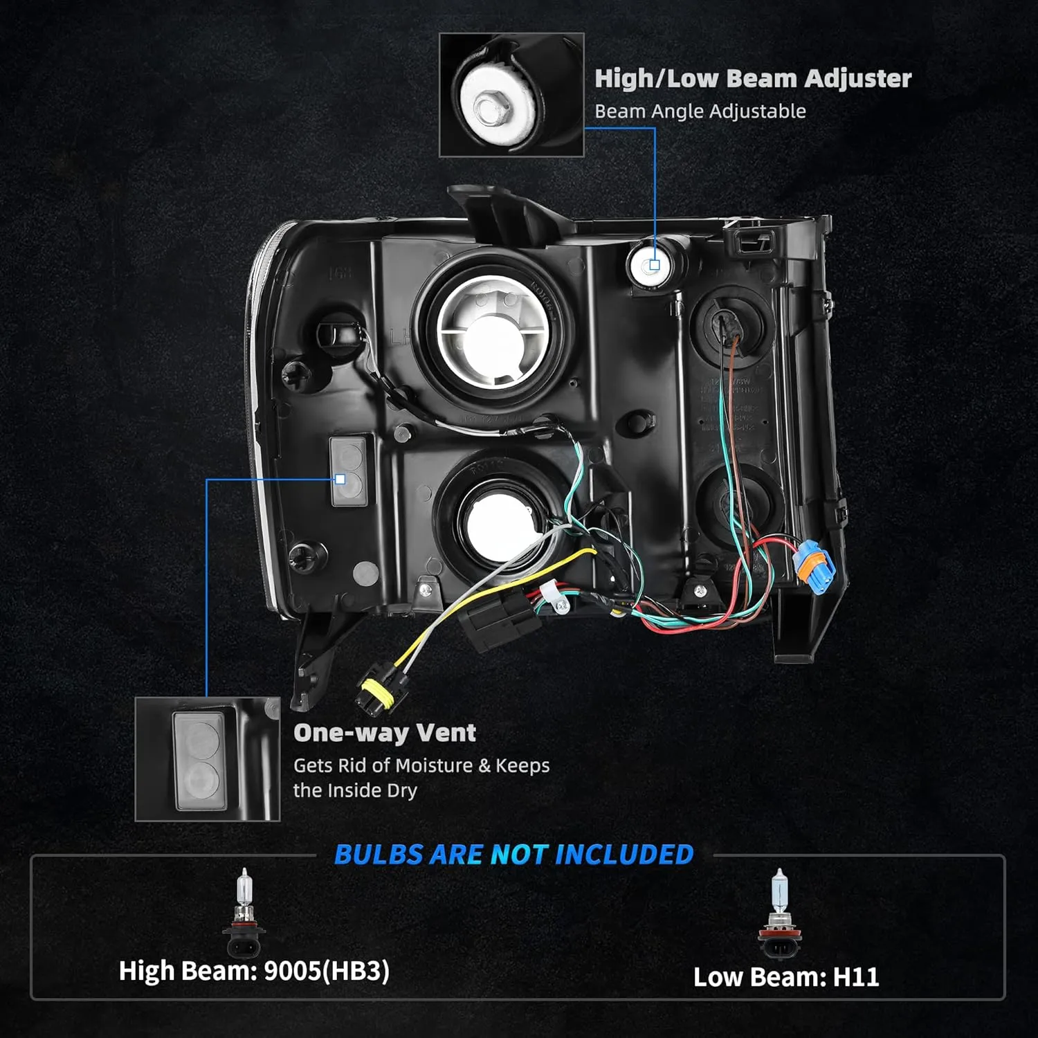 AUTOSAVER88 LED DRL Headlights Assembly Compatible with 2007-2013 GMC Sierra 1500/2007-2014 GMC Sierra 2500 HD/Sierra 3500 HD (Not fit classic models) Headlamp Black Housing Clear Lens