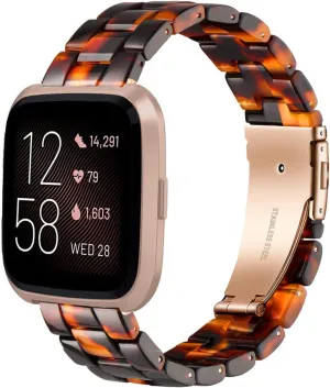 AWSMOR Compatible with Fitbit Versa 2 Band Women Men Resin Wristbands Strap with Stainless Steel Buckle Replacement for Fitbit Versa 2 Smartwatch (Tortoiseshell)