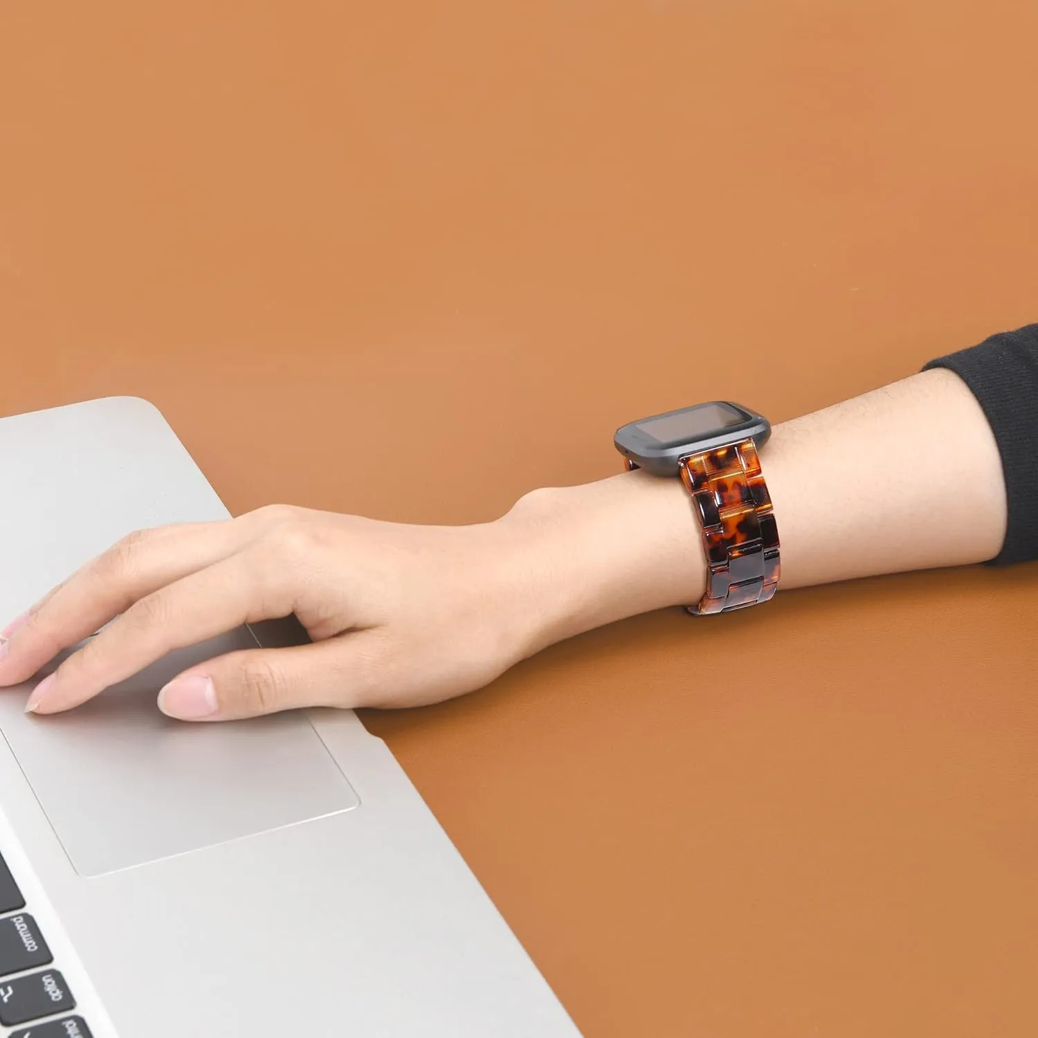 AWSMOR Compatible with Fitbit Versa 2 Band Women Men Resin Wristbands Strap with Stainless Steel Buckle Replacement for Fitbit Versa 2 Smartwatch (Tortoiseshell)