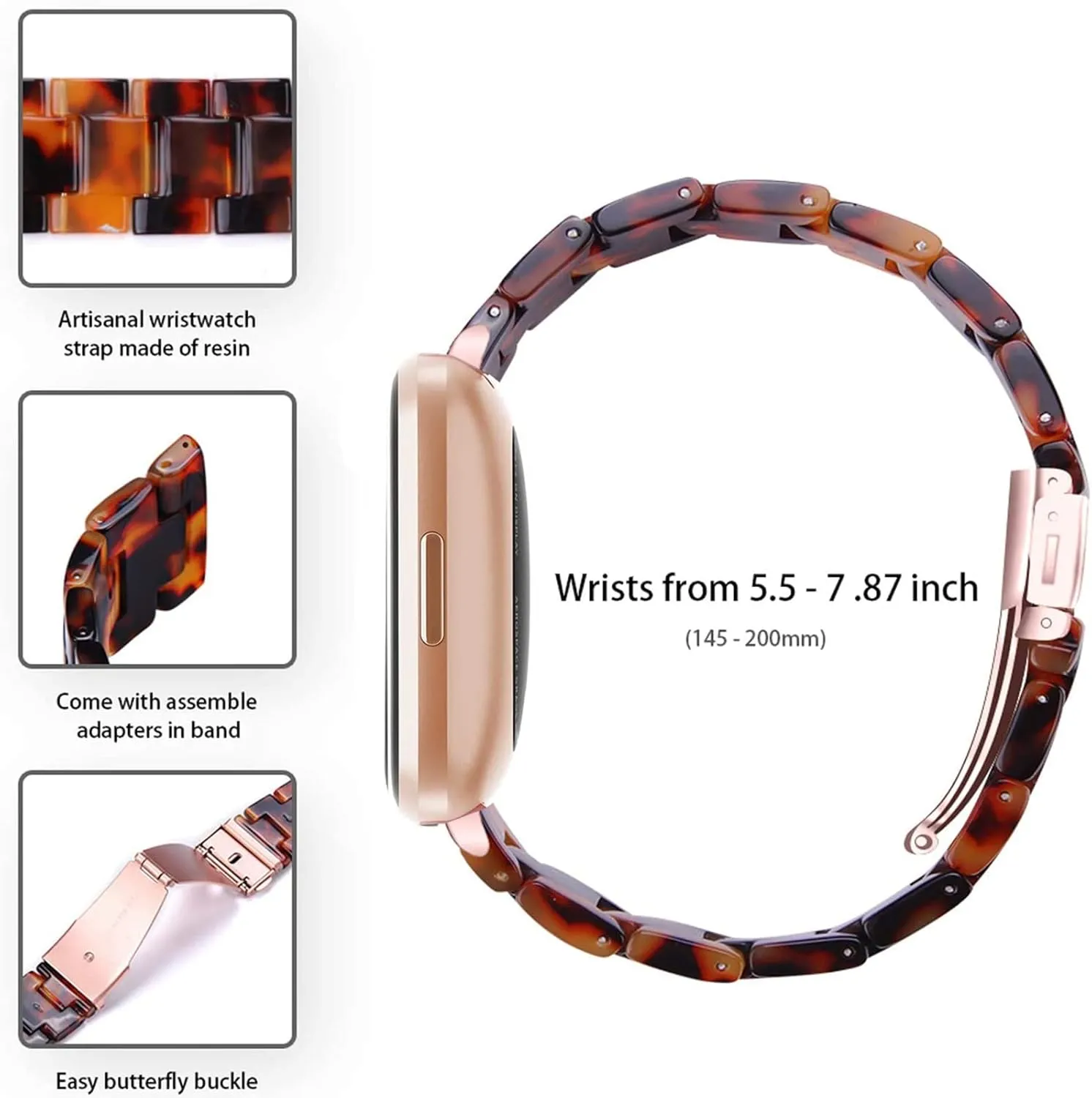 AWSMOR Compatible with Fitbit Versa 2 Band Women Men Resin Wristbands Strap with Stainless Steel Buckle Replacement for Fitbit Versa 2 Smartwatch (Tortoiseshell)