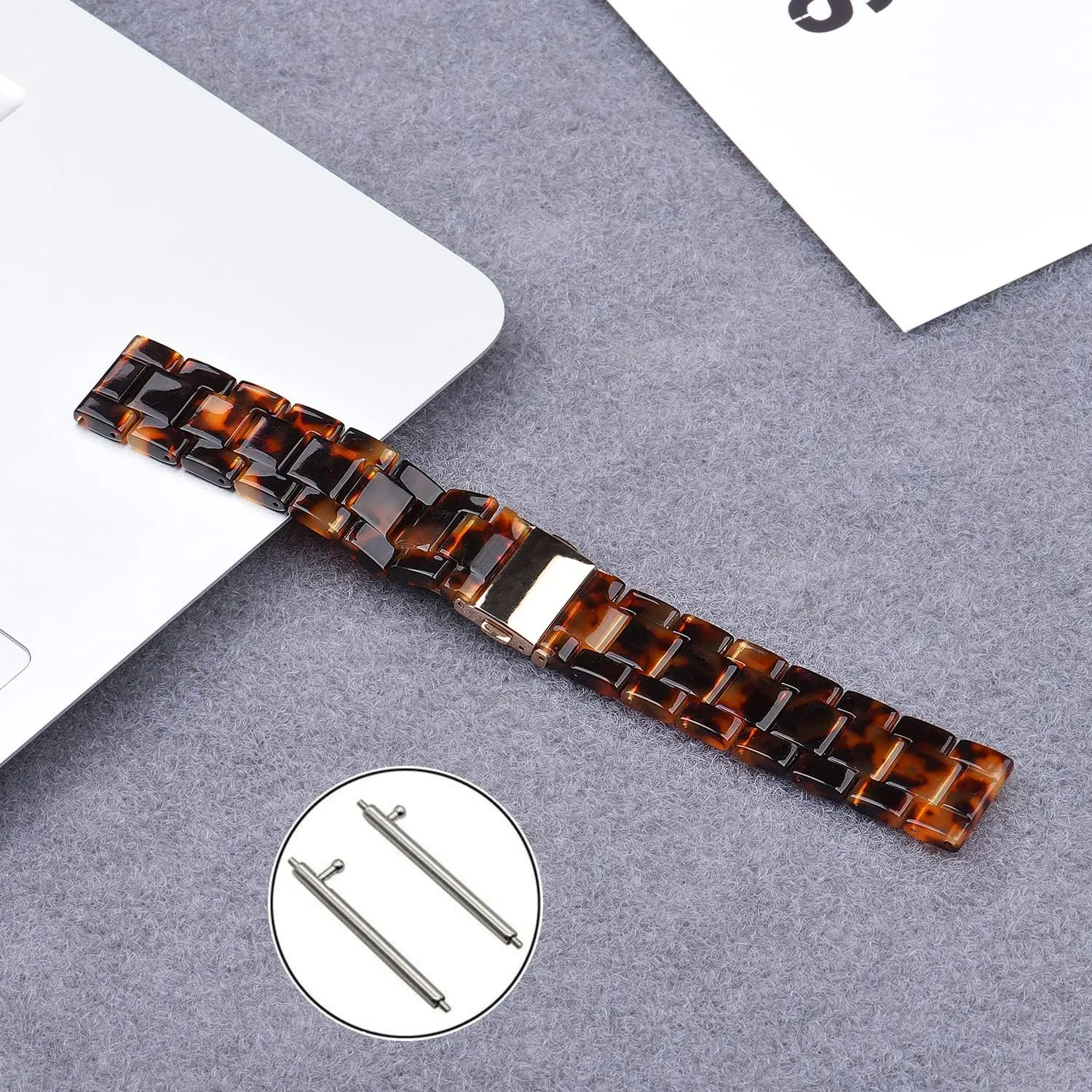 AWSMOR Compatible with Fitbit Versa 2 Band Women Men Resin Wristbands Strap with Stainless Steel Buckle Replacement for Fitbit Versa 2 Smartwatch (Tortoiseshell)