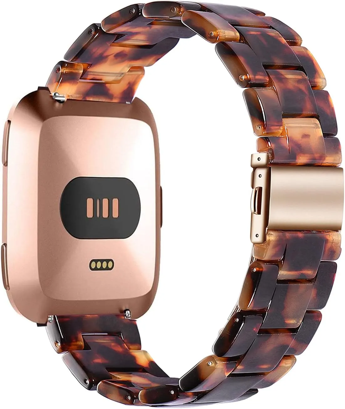 AWSMOR Compatible with Fitbit Versa 2 Band Women Men Resin Wristbands Strap with Stainless Steel Buckle Replacement for Fitbit Versa 2 Smartwatch (Tortoiseshell)
