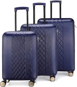 Badgley Mischka Diamond Hard Expandable Spinner Luggage Set (3 Piece) (Navy)