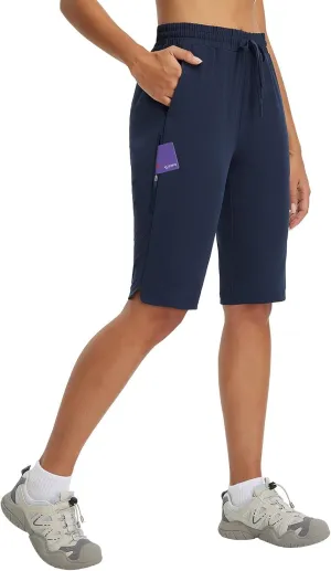 baleaf Women's 13'' Knee Length Hiking Shorts Quick Dry Water Resistant Lightweight Bermuda with Pockets