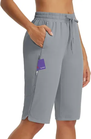 baleaf Women's 13'' Knee Length Hiking Shorts Quick Dry Water Resistant Lightweight Bermuda with Pockets