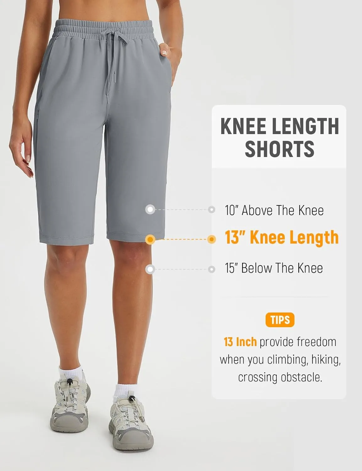 baleaf Women's 13'' Knee Length Hiking Shorts Quick Dry Water Resistant Lightweight Bermuda with Pockets