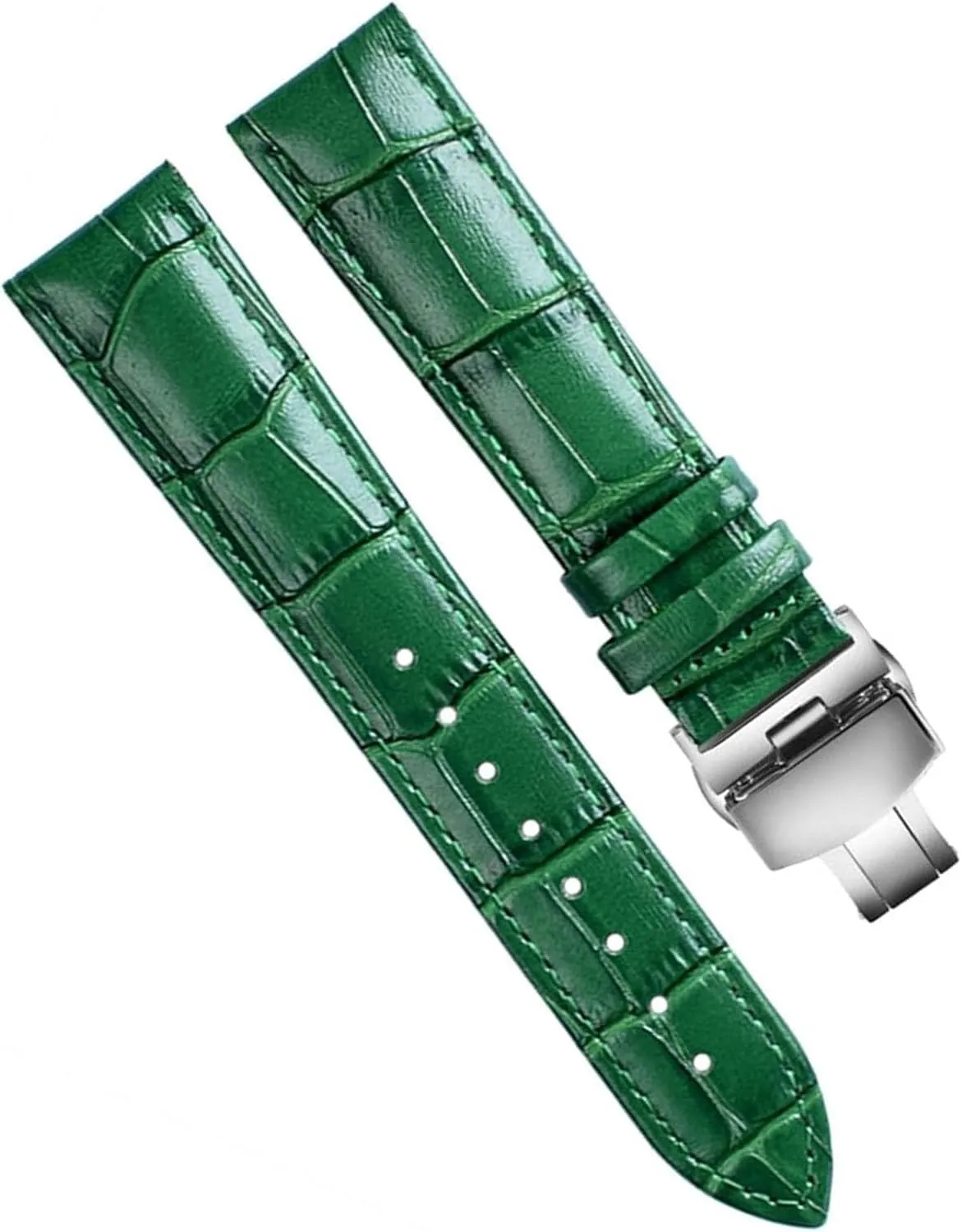 Bamboo Pattern Soft Cowhide Leather Watch Strap With Butterfly Buckle Ostrich Green Mens Watchband Bracelet