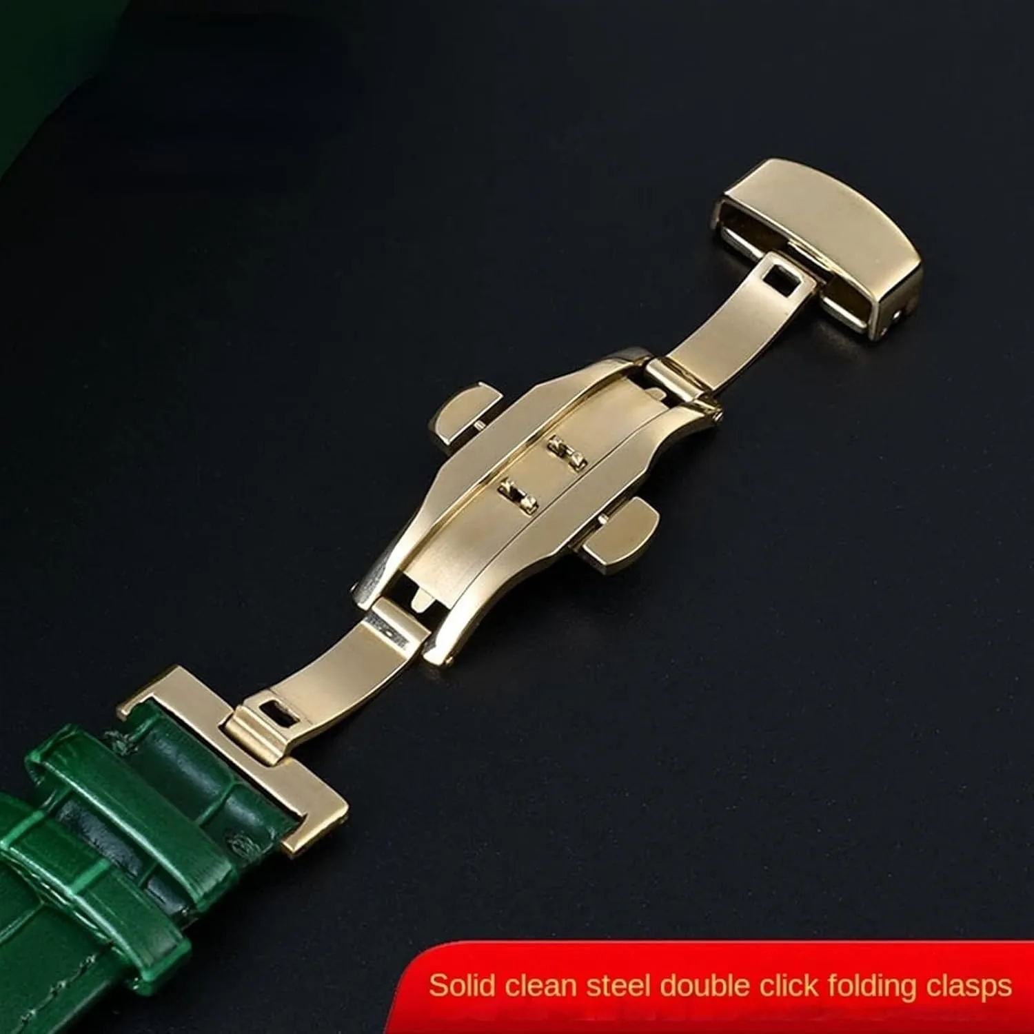 Bamboo Pattern Soft Cowhide Leather Watch Strap With Butterfly Buckle Ostrich Green Mens Watchband Bracelet