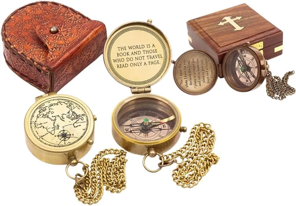Baptism Gift Compass with Scripture Jeremiah 29:11 & Adventure Gift Compass with Scripture The World is a Book- Unique Traveller Gift, Father's Day, Graduation Day, Christmas-Compass Gift Bundle