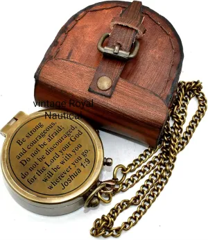 Be Strong and Courageous Do Not Be Afraid Antique Nautical Vintage Directional Magnetic Compass with Famous Scripture Quote Engraved Baptism Gifts with Leather Case for Loved Ones, Son, Father, Love,