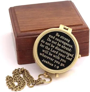 Be Strong And Courageous, Joshua 1:9, Solid Brass Directional Engraved Compass, Baptism Gifts for Boys Girls, First Communion, Christian Gifts for Men, First Confirmation Gifts for Boys Catholic Gifts