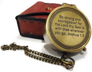 Be Strong Courageous Engraved Compass Directional Magnetic Pocket Personalized Gift for Camping, Hiking and Touring