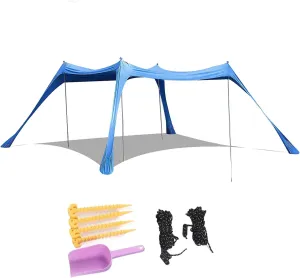 Beach Canopy, Beach Tent Sun Shelter 4 Poles Windproof with Carry Bag for Picnics (210 * 200 * 150CM)