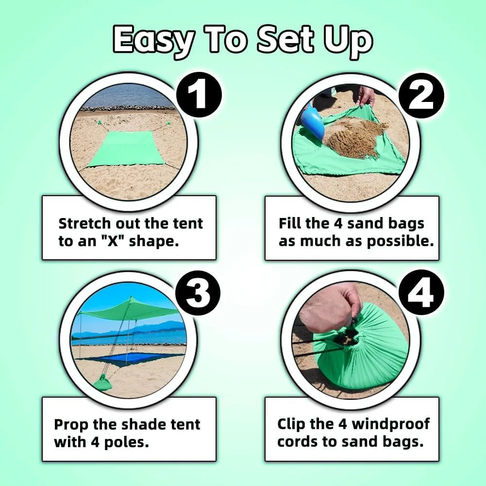 Beach Shade Tent, Portable Easy Pop Up Beach Canopy, UPF50  Sun Protection Shelter, Windproof & Water Resistant, Perfect for Family
