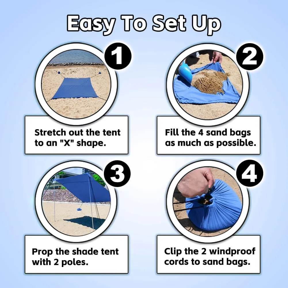 Beach Shade Tent, Portable Easy Pop Up Beach Canopy, UPF50  Sun Protection Shelter, Windproof & Water Resistant, Perfect for Family