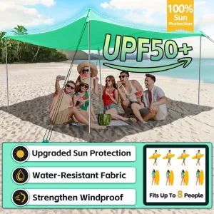 Beach Shade Tent, Portable Easy Pop Up Beach Canopy, UPF50  Sun Protection Shelter, Windproof & Water Resistant, Perfect for Family