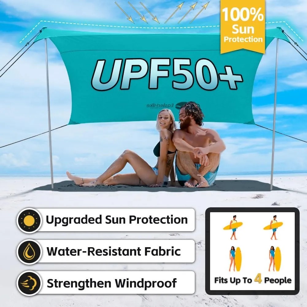 Beach Shade Tent, Portable Easy Pop Up Beach Canopy, UPF50  Sun Protection Shelter, Windproof & Water Resistant, Perfect for Family