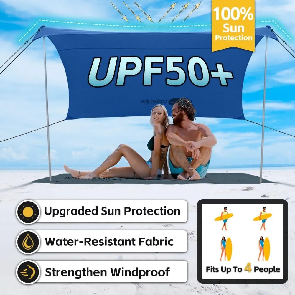 Beach Shade Tent, Portable Easy Pop Up Beach Canopy, UPF50  Sun Protection Shelter, Windproof & Water Resistant, Perfect for Family