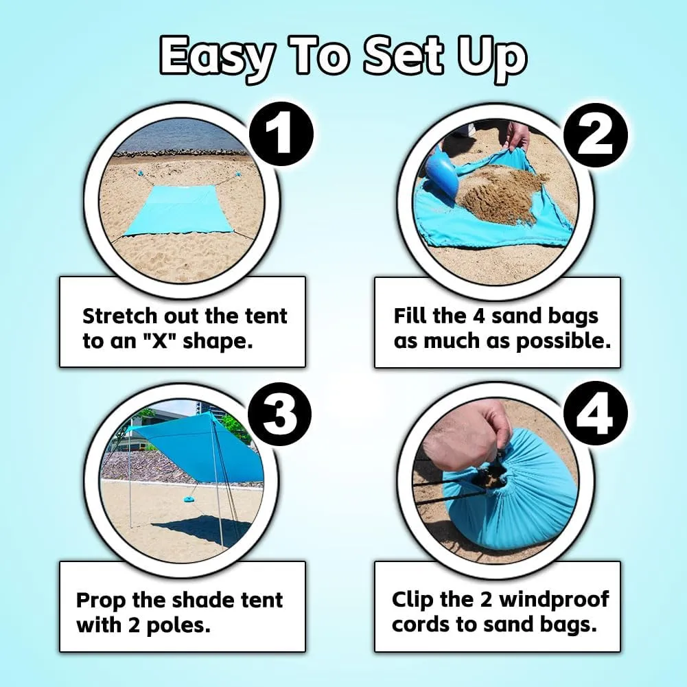 Beach Shade Tent, Portable Easy Pop Up Beach Canopy, UPF50  Sun Protection Shelter, Windproof & Water Resistant, Perfect for Family