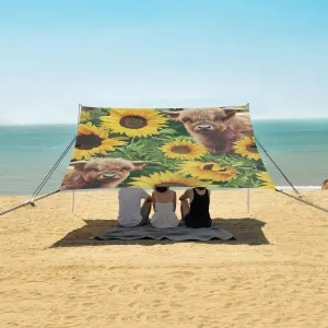 Beach Shade Tent with UPF50  UV Protection,Baby Highland Cows Sunflowers Lightweight Camping Sun Shelter for Outdoor,Camping Trips, Fishing, Backyard,Picnics,Easy Set Up and Carry 9x10.5 FT