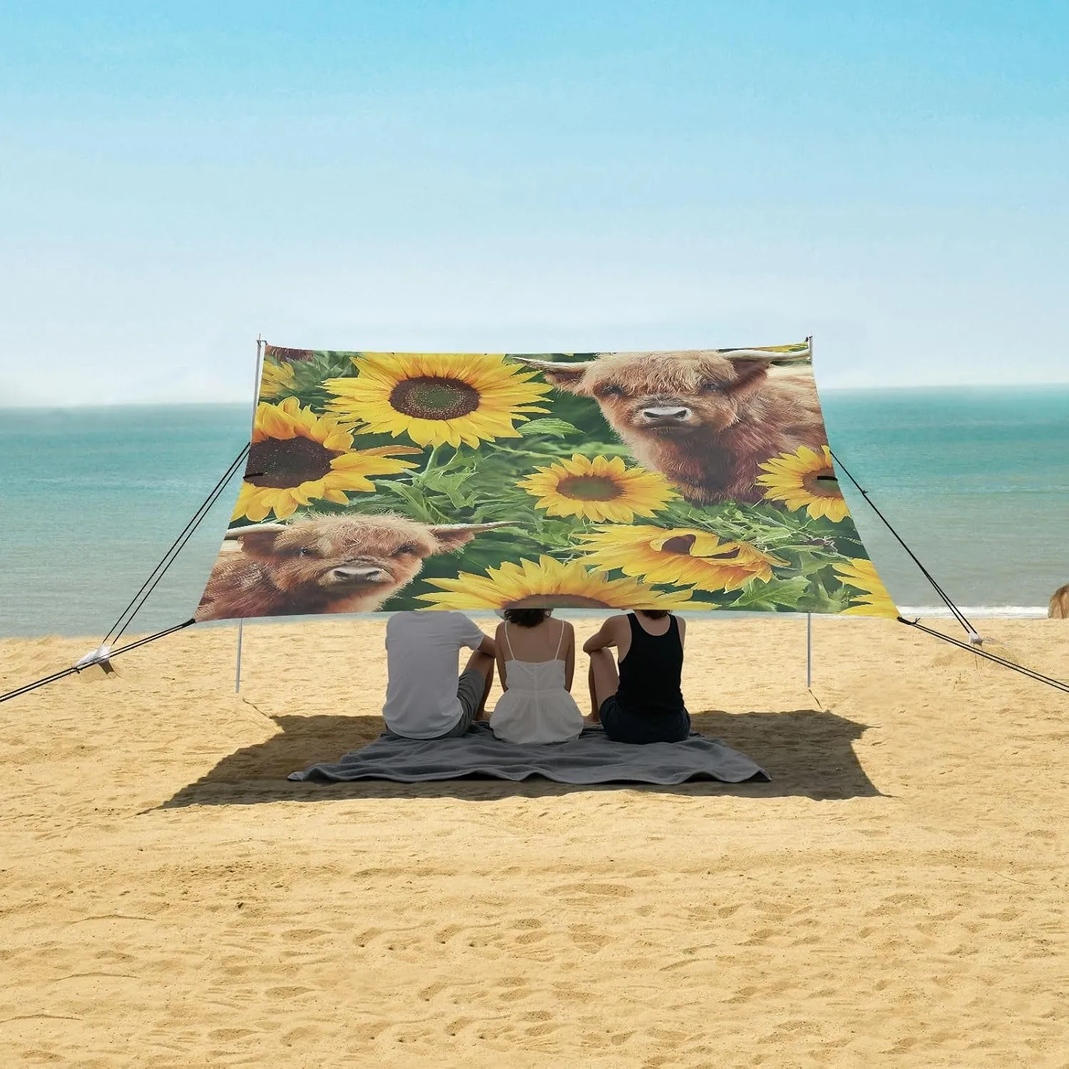 Beach Shade Tent with UPF50  UV Protection,Baby Highland Cows Sunflowers Lightweight Camping Sun Shelter for Outdoor,Camping Trips, Fishing, Backyard,Picnics,Easy Set Up and Carry 9x10.5 FT