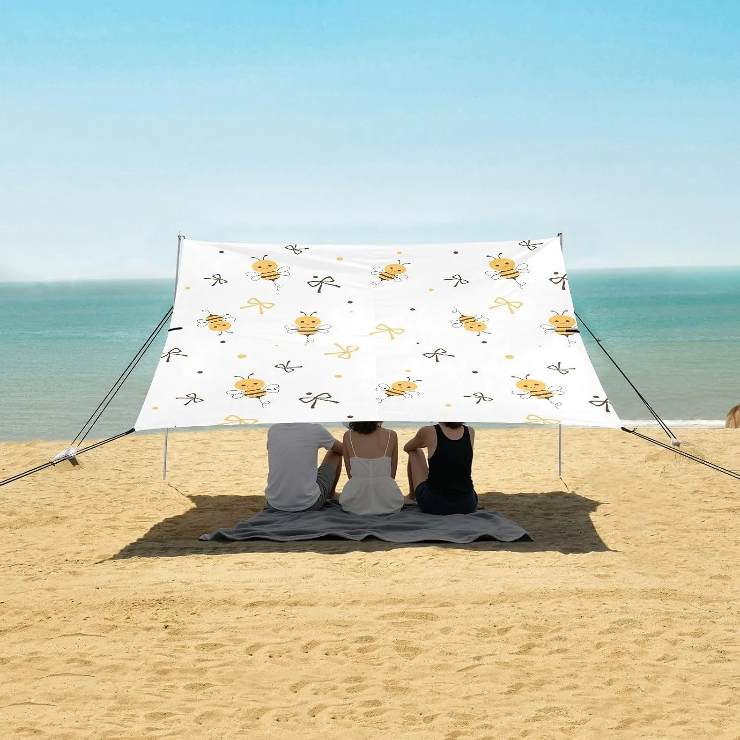 Beach Shade Tent with UPF50  UV Protection,Bee Cartoons and Ribbon Bows Lightweight Camping Sun Shelter for Outdoor,Camping Trips, Fishing, Backyard,Picnics,Easy Set Up and Carry 9x10.5 FT