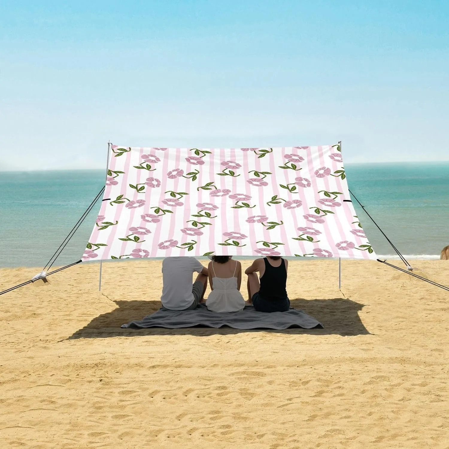 Beach Shade Tent with UPF50  UV Protection,Cute Stylized Flowers Pattern Lightweight Camping Sun Shelter for Outdoor,Camping Trips, Fishing, Backyard,Picnics,Easy Set Up and Carry 9x10.5 FT