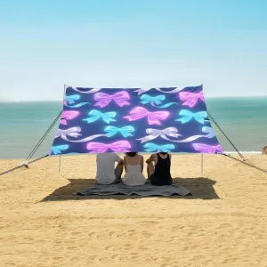 Beach Shade Tent with UPF50  UV Protection,Fluorescent Ribbon Bows Lightweight Camping Sun Shelter for Outdoor,Camping Trips, Fishing, Backyard,Picnics,Easy Set Up and Carry 9x10.5 FT