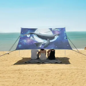 Beach Shade Tent with UPF50  UV Protection,Humpback Whale with Stingrays Lightweight Camping Sun Shelter for Outdoor,Camping Trips, Fishing, Backyard,Picnics,Easy Set Up and Carry 9x10.5 FT