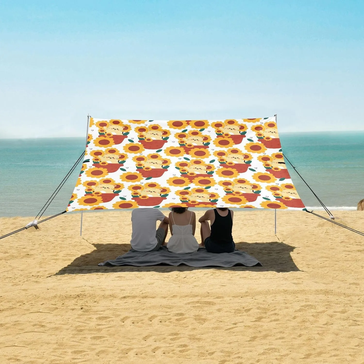 Beach Shade Tent with UPF50  UV Protection,Summer Sunflowers Kittens Lightweight Camping Sun Shelter for Outdoor,Camping Trips, Fishing, Backyard,Picnics,Easy Set Up and Carry 9x10.5 FT