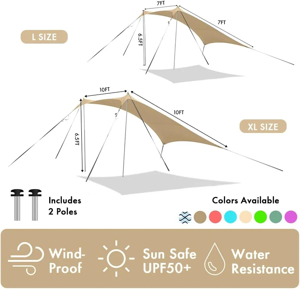 Beach Shade Windproof Design, Sun Shelter UPF50  Portable Family Tent with 6 Sandbags Anchors 7x7 FT 2 Pole Pop Up Outdoor Shelter for Beach, Camping, Fishing, Backyard and Picnics