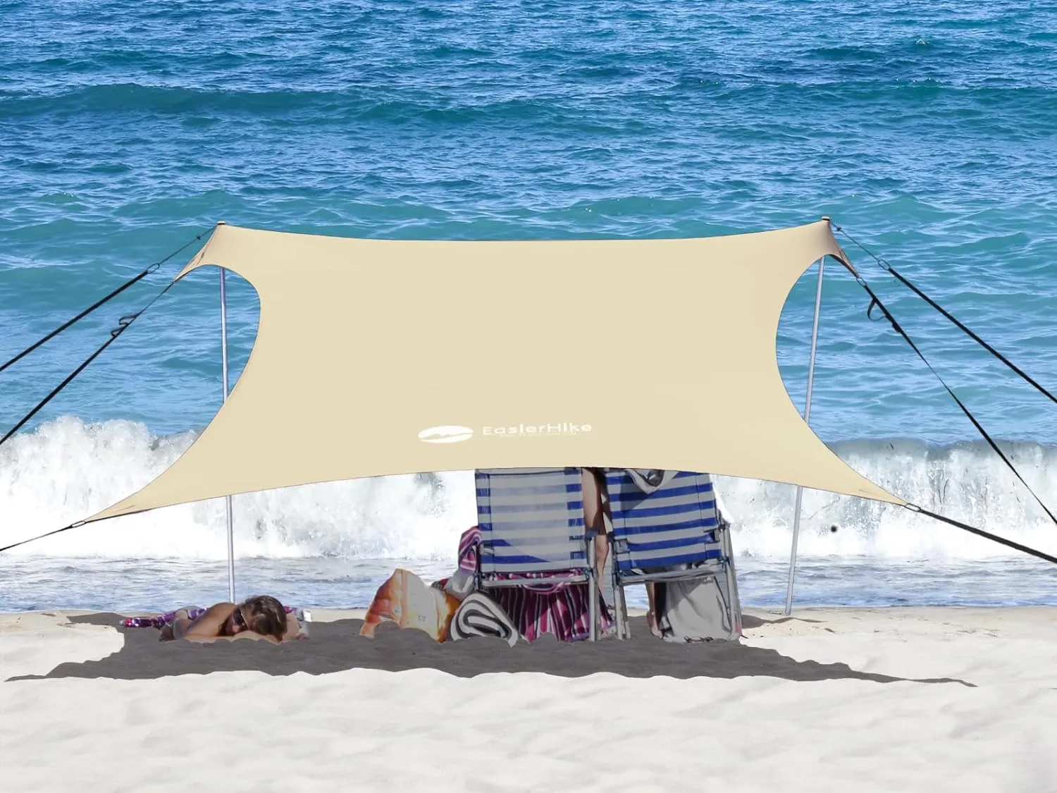 Beach Shade Windproof Design, Sun Shelter UPF50  Portable Family Tent with 6 Sandbags Anchors 7x7 FT 2 Pole Pop Up Outdoor Shelter for Beach, Camping, Fishing, Backyard and Picnics