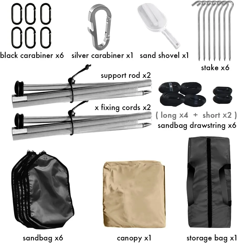 Beach Shade Windproof Design, Sun Shelter UPF50  Portable Family Tent with 6 Sandbags Anchors 7x7 FT 2 Pole Pop Up Outdoor Shelter for Beach, Camping, Fishing, Backyard and Picnics